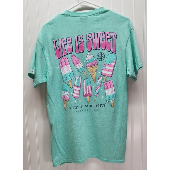 Life Is Sweet Simply Southern Ice Cream Graphic T-Shirt Mint Green Medium 100% C - Picture 1 of 8
